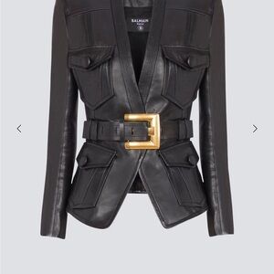 Balmain Black Leather Jacket with Gold Accent